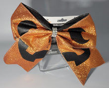Load image into Gallery viewer, Halloween Large sparkled Hair Bow Orange with Pumpkin Face
