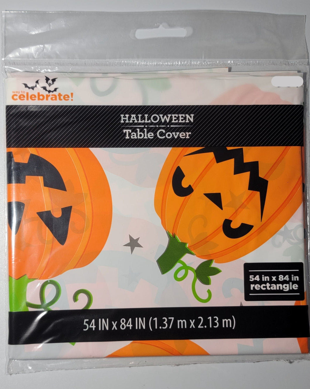 Halloween 4.5 ft x 7 ft Plastic Table Cover White with Orange Pumpkins Design