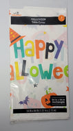 Halloween 54 in x 84 in Plastic Table Cover White with Happy Halloween candy & Pumpkins