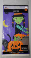 Halloween 54 in x 84 in Plastic Table Cover Purple with Witches, Pumpkins, Ghosts
