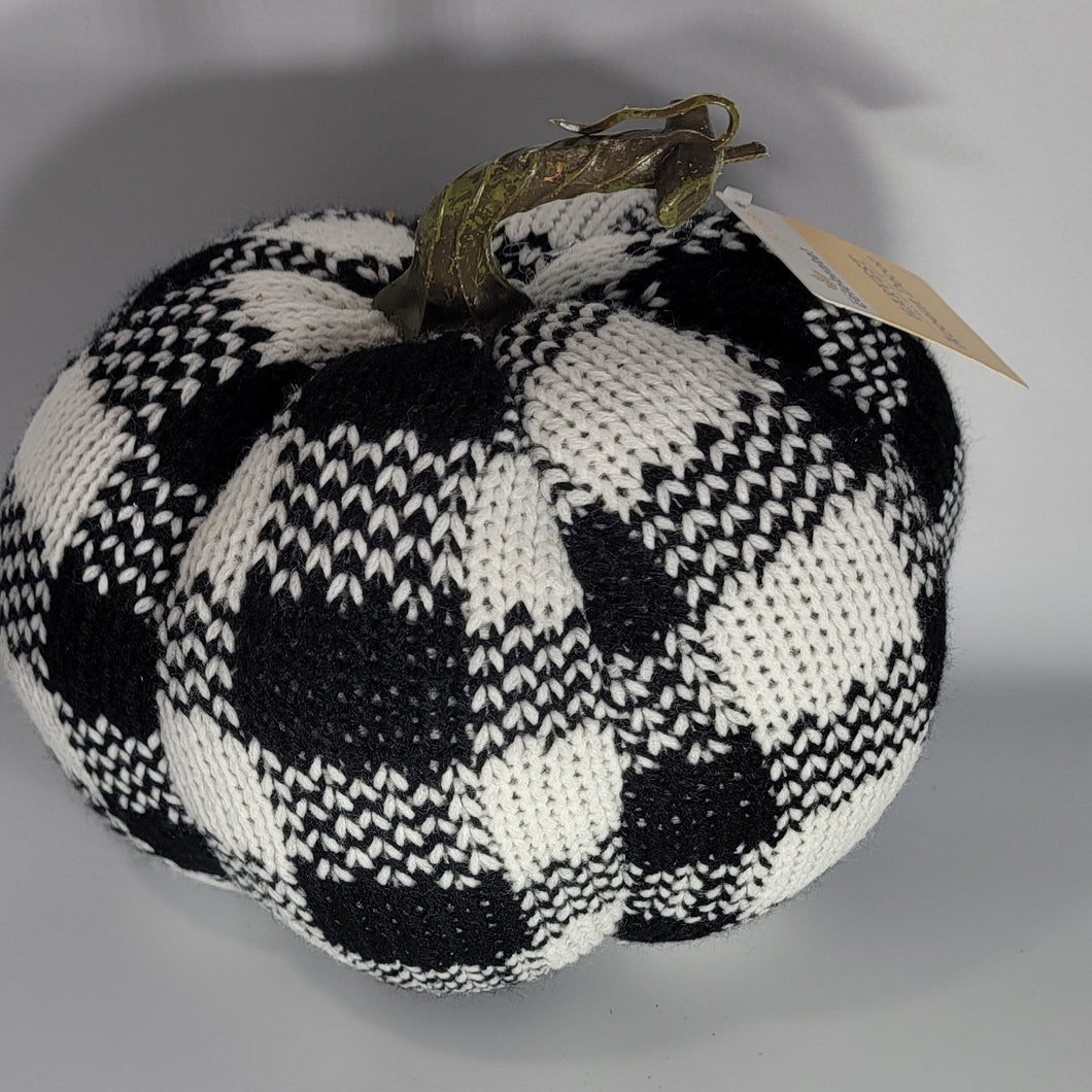 Halloween Harvest Decor Plaid Knit Pumpkin Black & White