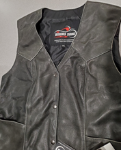 Load image into Gallery viewer, Leather Biker Vest, Naked Goatskin Leather, Women’s, Distressed Grey
