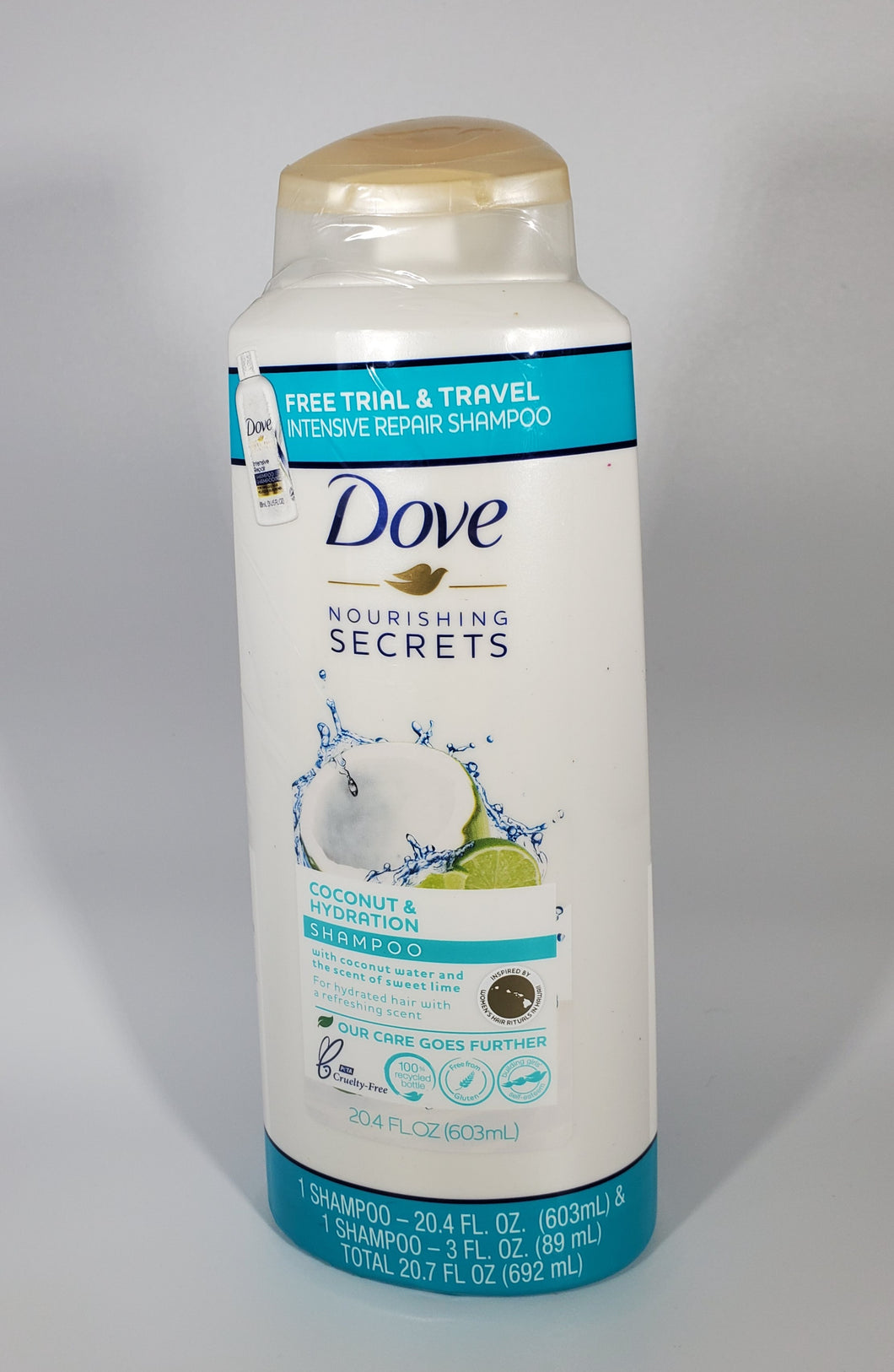 Dove Nourishing Secrets Shampoo for Dry Hair Coconut and Hydration With Refreshing Lime Scent 20.4 oz +3oz Travel