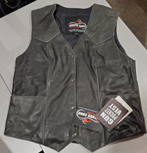 Load image into Gallery viewer, Leather Biker Vest, Naked Goatskin Leather, Women’s, Distressed Grey
