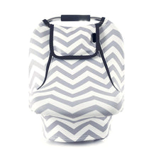 Load image into Gallery viewer, Universal Fit Baby Car Seat Cover, Warm Breathable, Zipped Window, Gry/Wht Chevron
