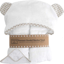 Load image into Gallery viewer, Organic Premium Baby Towel with Hood and Washcloth Gift Set - Bamboo Hooded Towel for Baby - Hypoallergenic (Beige/White)
