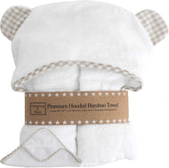 Organic Premium Baby Towel with Hood and Washcloth Gift Set - Bamboo Hooded Towel for Baby - Hypoallergenic (Beige/White)