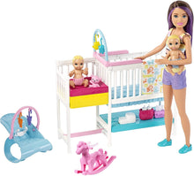 Load image into Gallery viewer, Barbie Nap &#39;N&#39; Nurture Nursery Playset with Skipper Babysitter Doll, &amp; Extras
