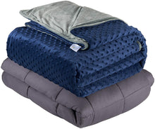 Load image into Gallery viewer, DREAMality Premium Weighted Blanket &amp; Cover, Full Size, Premium Glass Beads - (60&#39;&#39;x80&#39;&#39; | 20lbs, Grey Cotton Blanket + Navy Blue Cover)
