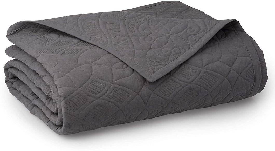 AIDAN Coverlet Embroidered 100% Cotton Shell / 100% Polyester Fill - Size King, Charcoal