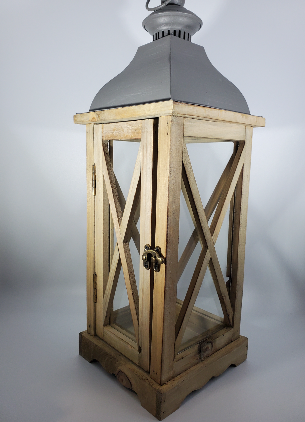 6 x 6 x 20 Inch Wood Decorative Candle Lantern Vintage Rustic Large Hanging Candle Holder with Real Glass for Indoor Outdoor Use