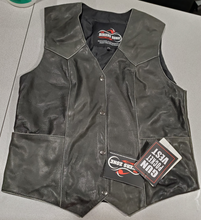 Load image into Gallery viewer, Leather Biker Vest, Naked Goatskin Leather, Women’s, Distressed Grey
