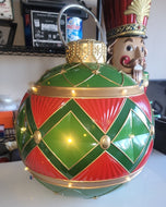 Oversized Christmas Ornament Green and Red with LED Lights Diamond- Christmas