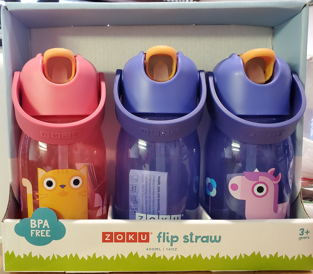 Zoku Kids Flip Straw Bottles, 3-piece Set