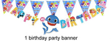 Load image into Gallery viewer, Shark Party Supplies Set &amp; Tableware kit - Perfect for Birthday Party Decorations - Includes Plates, Napkins, Cups, Straws, Cutlery - READ
