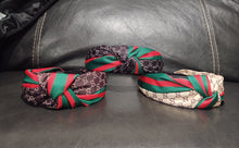 Load image into Gallery viewer, Designer Red/Green Stripe with Faux Brand Pattern Headbands
