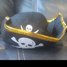 Load image into Gallery viewer, Black Pirate Hat with Gold Trim and matching Eye Patch - Read
