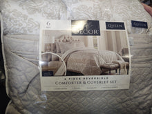 Load image into Gallery viewer, Style Decor 6 pc Reversible Comforter/Coverlet Set - Neutral/Gray - Queen Size
