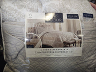 Style Decor 6 pc Reversible Comforter/Coverlet Set - Neutral/Gray - Queen Size
