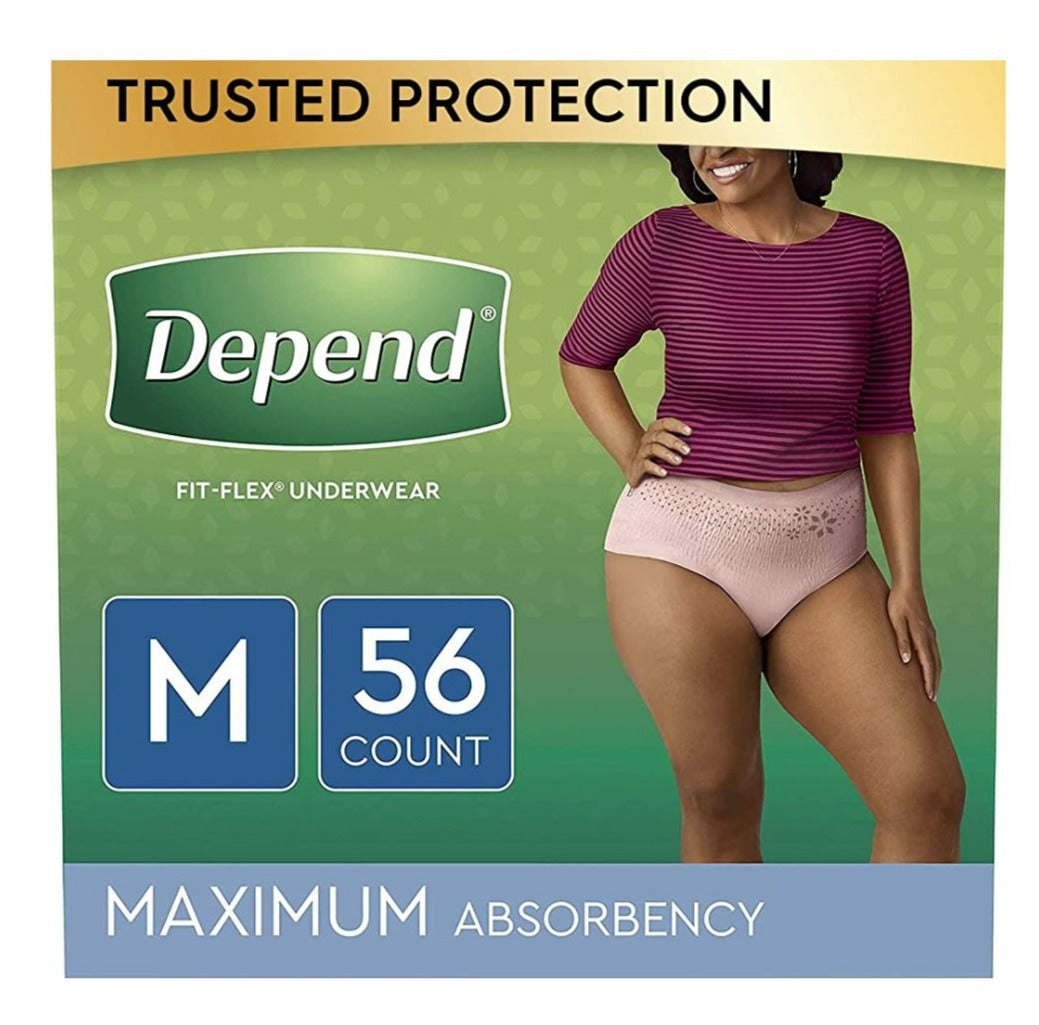 Depend FIT-FLEX Underwear for Women, Disposable, Max Absorbency, MEDIUM, 56 Count, Blush