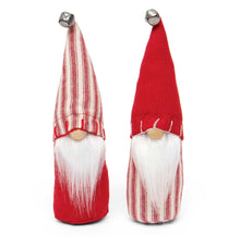 Load image into Gallery viewer, Christmas Gnome, Red/Beige with Ticking, Jingle Bell, Wood Nose 2-Pack
