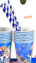 Load image into Gallery viewer, Shark Party Supplies Set &amp; Tableware kit - Perfect for Birthday Party Decorations - Includes Plates, Napkins, Cups, Straws, Cutlery - READ
