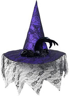 Women’s Witch Hat Halloween Costume PURPLE Fancy Spooky Skull & Roses