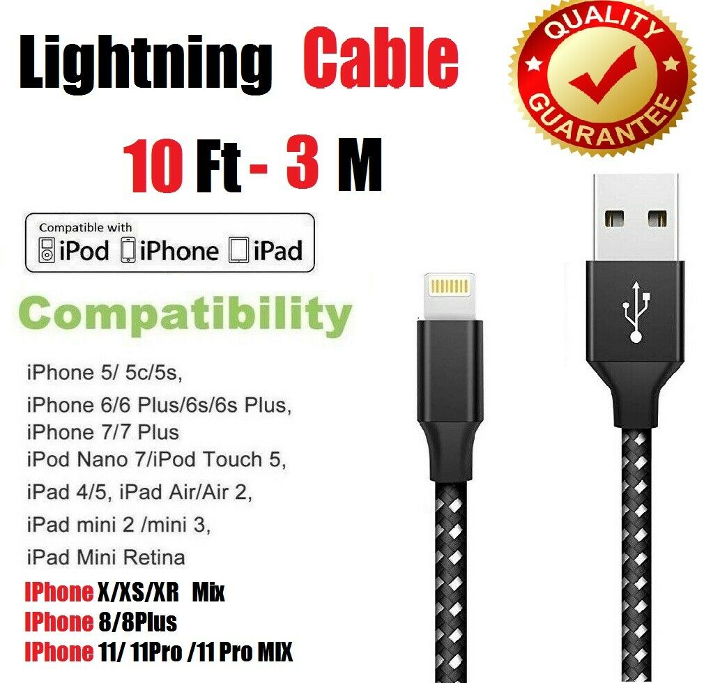 iPhone 8 7 6 iPhone 11 X XR 8Pin USB Type C Charger Cable Heavy Duty, Black/Silver