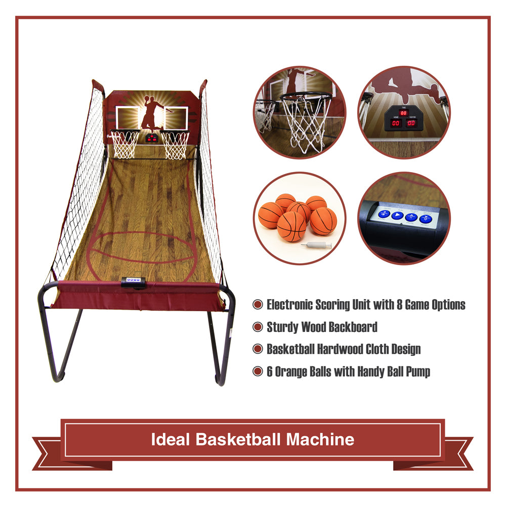 Double-Swish Electronic Basketball Game with 8 Game Options, Six 7-Inch Basketballs, 2 Steel Rims and Inflation Pump