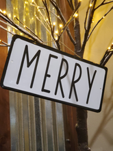 Load image into Gallery viewer, Christmas Home &amp; Hearth Black/White MERRY license plate sign, Jaclyn Smith collection
