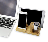 Bamboo Wood Charging Stand for Apple Bundle with Pen Holder and Customized Chinese Style BookMark - Light Color