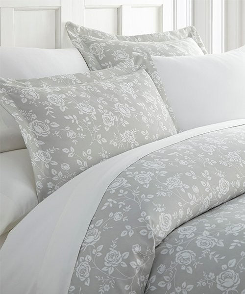Duvet Cover Set, 3-PC ROSE GRAY PATTERN, Home Hotel Collection, FULL/QUEEN, comforter