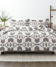 Load image into Gallery viewer, Duvet Cover Set, Black &amp; White Geometric, Reversible  3-PC, Full/Queen
